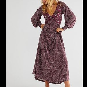 NWT FREE PEOPLE love story elastic maxi dress in raisin combo size small